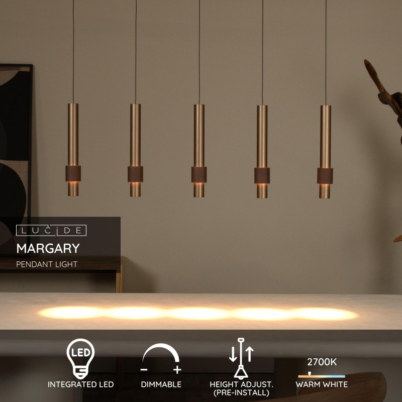 Lucide MARGARY - Závesné svietidlo - LED Dim. - 5x4,2W 2700K - Káv